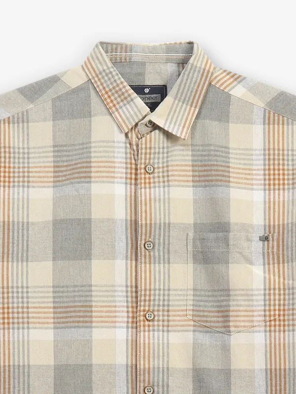 PIONEER grey checks cotton slim fit shirt