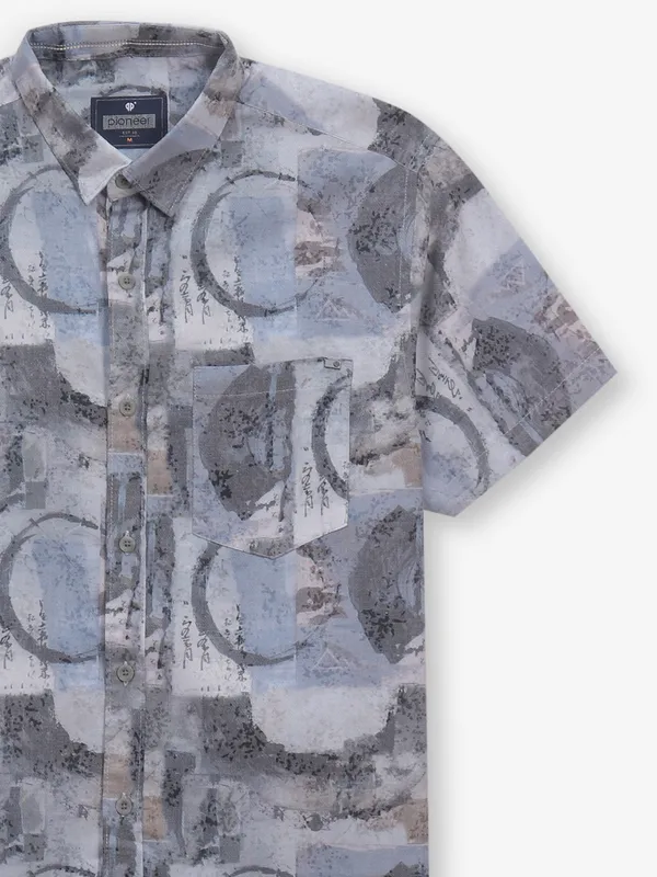 PIONEER grey printed cotton shirt