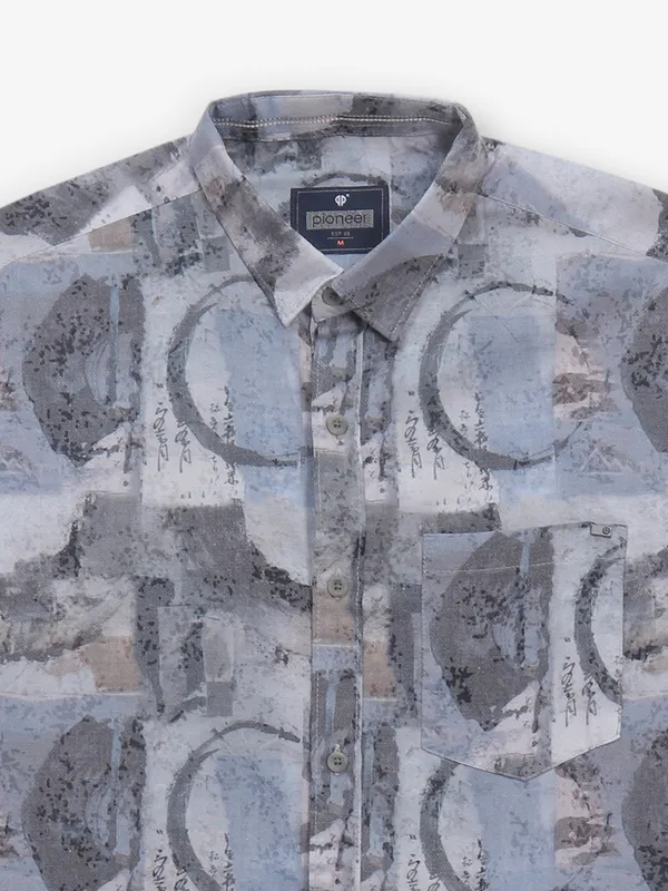 PIONEER grey printed cotton shirt
