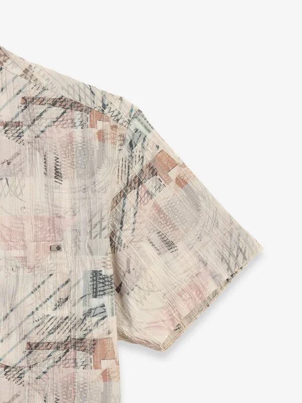 PIONEER off-white printed cotton slim fit shirt