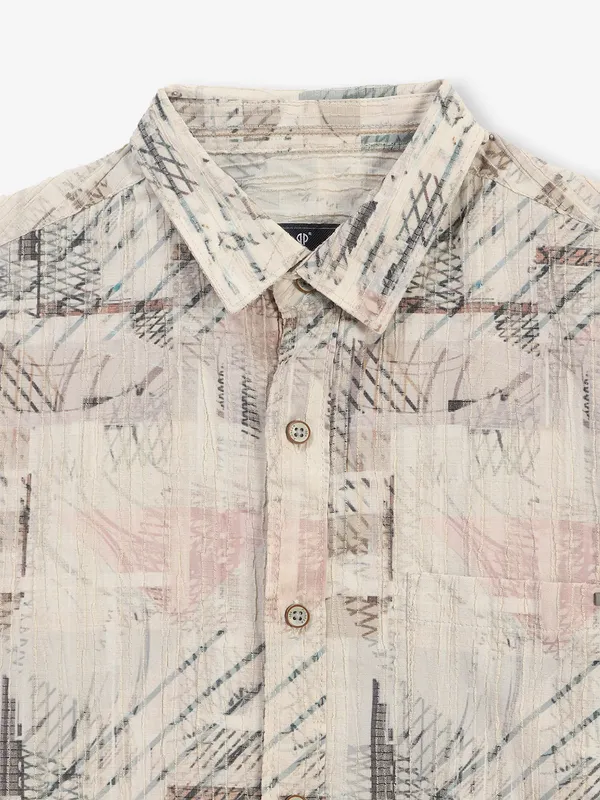 PIONEER off-white printed cotton slim fit shirt
