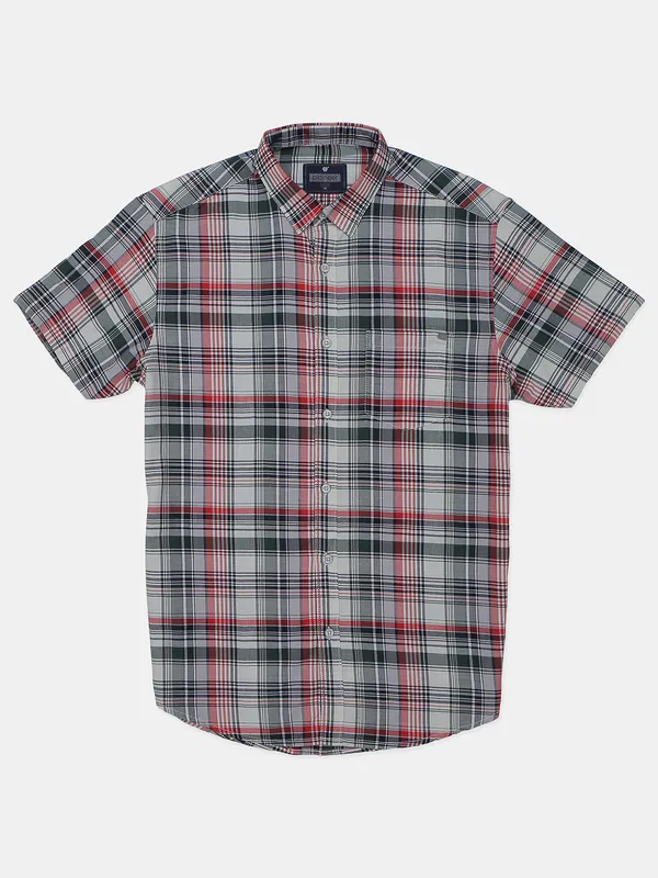 Pioneer olive checks cotton slim fit casual shirt