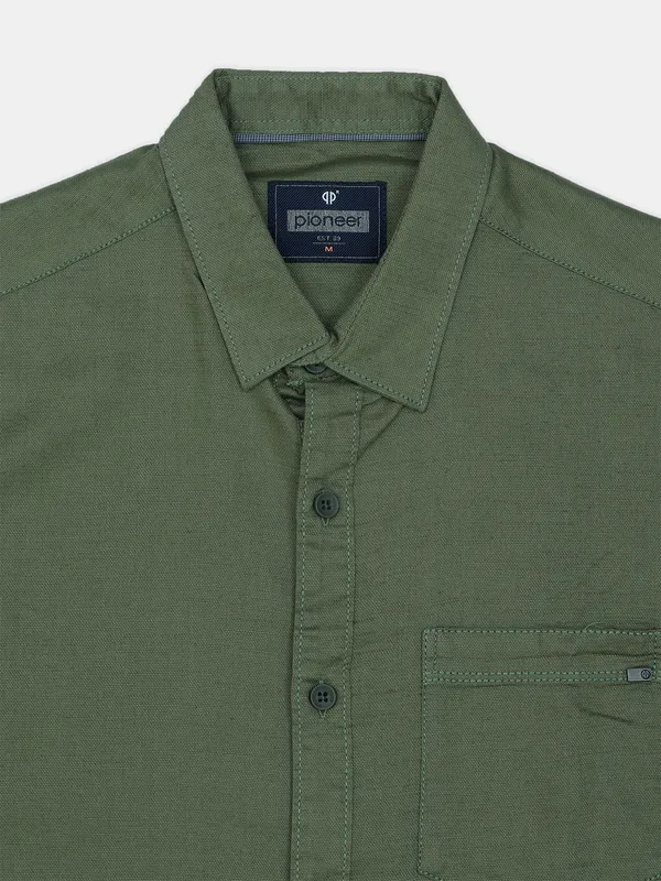 Pioneer olive color solid cotton hue shirt