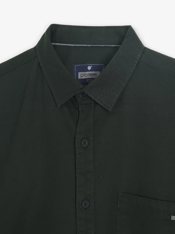PIONEER olive cotton plain shirt