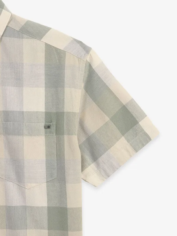 PIONEER pista green checks cotton shirt