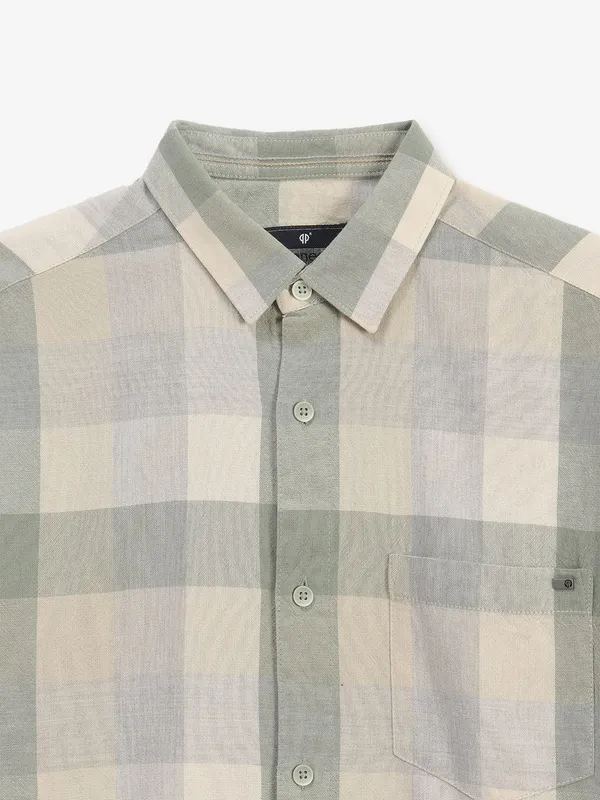 PIONEER pista green checks cotton shirt