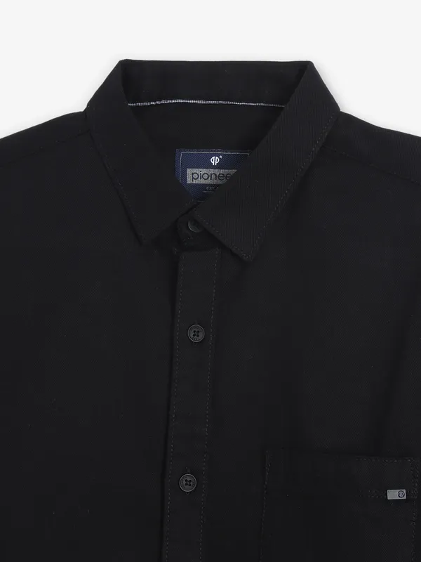 PIONEER plain black cotton casual shirt