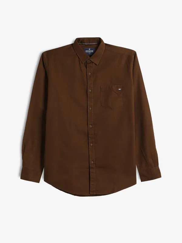 PIONEER plain brown cotton shirt