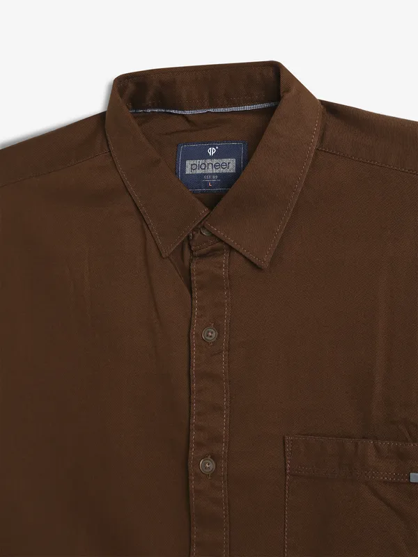 PIONEER plain brown cotton shirt