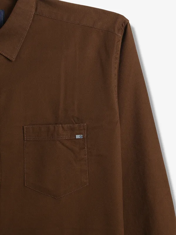 PIONEER plain brown cotton shirt