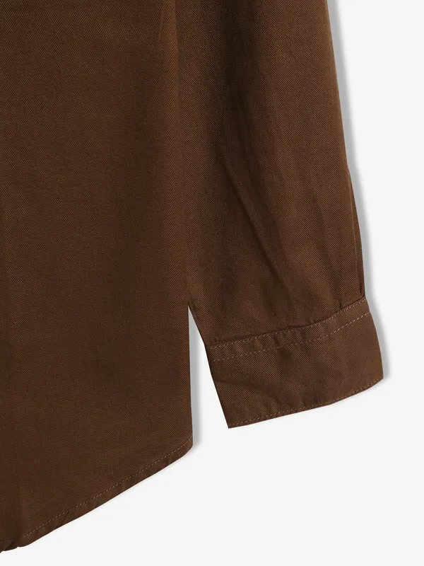 PIONEER plain brown cotton shirt