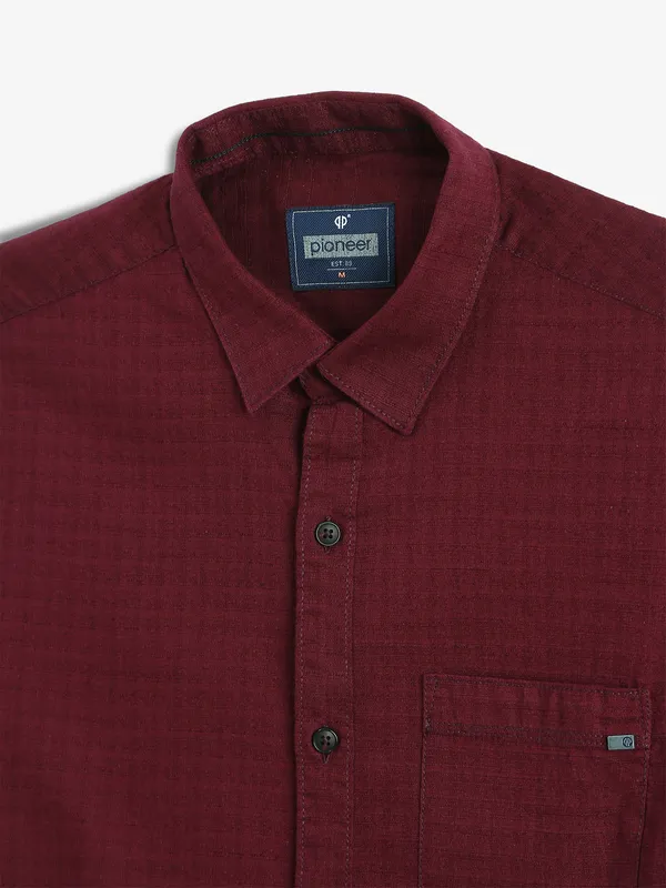 PIONEER plain maroon cotton shirt