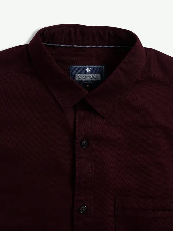 Pioneer plain wine cotton shirt