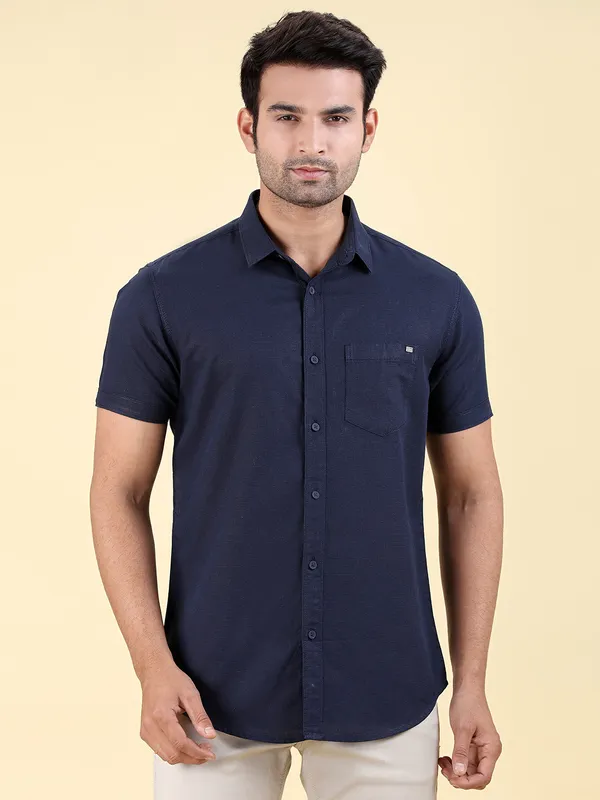 Pioneer presented navy solid shirt