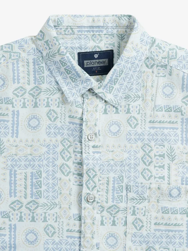 Pioneer printed white cotton shirt