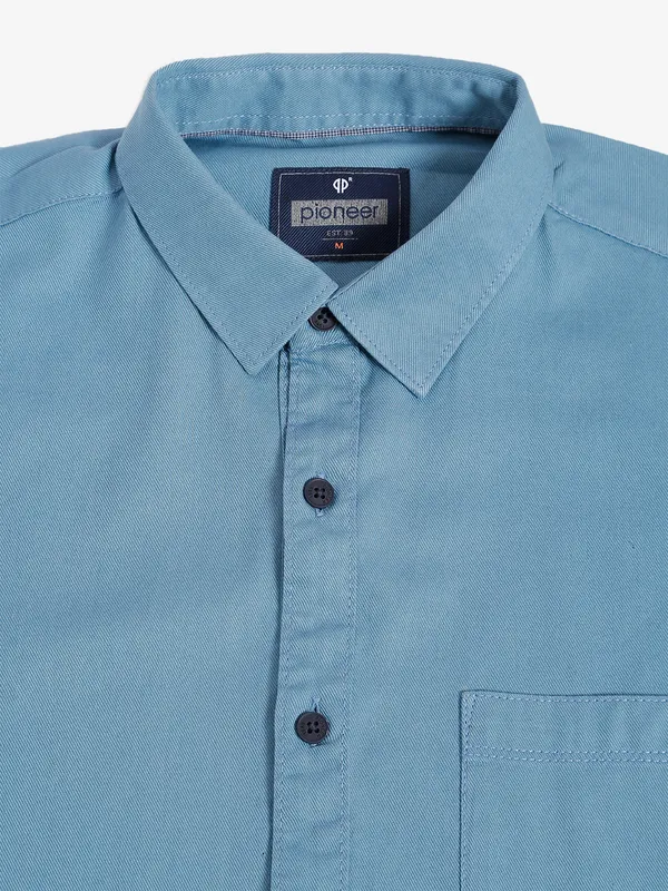 Pioneer sky blue cotton plain shirt