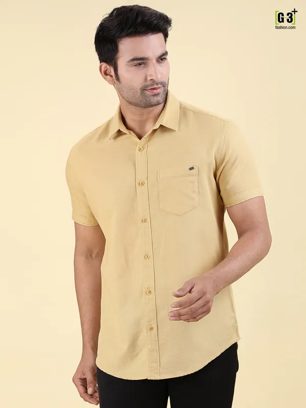 Pioneer slim collar mustard yellow solid shirt