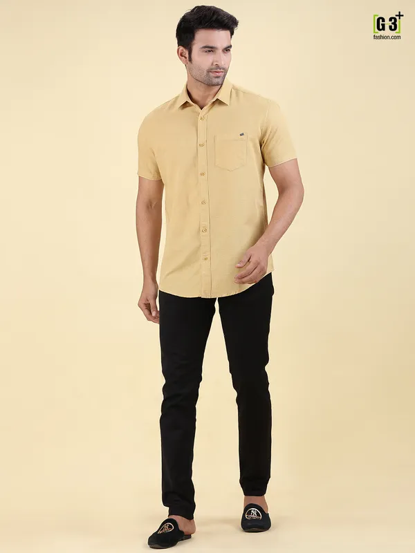Pioneer slim collar mustard yellow solid shirt