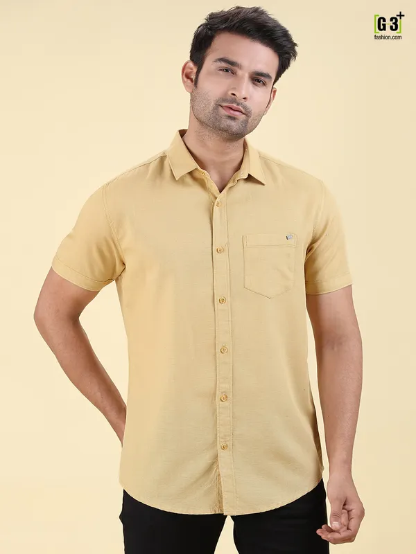 Pioneer slim collar mustard yellow solid shirt