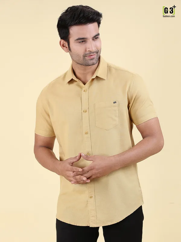 Pioneer slim collar mustard yellow solid shirt