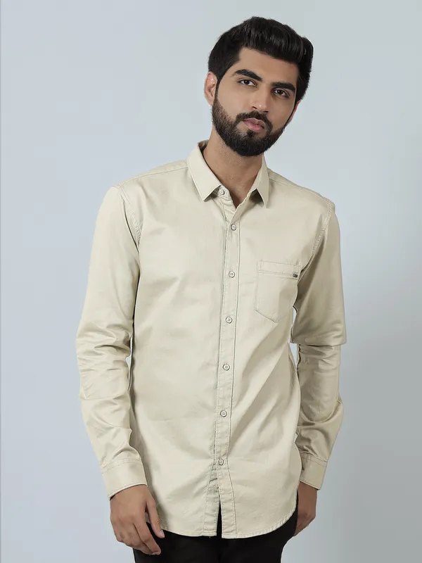 Pioneer solid beige color casual shirt for mens