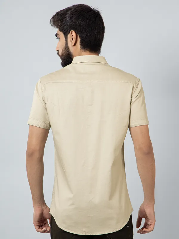 Pioneer solid beige cotton casual shirt