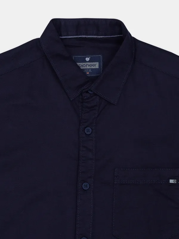 Pioneer solid cotton casual shirt in navy