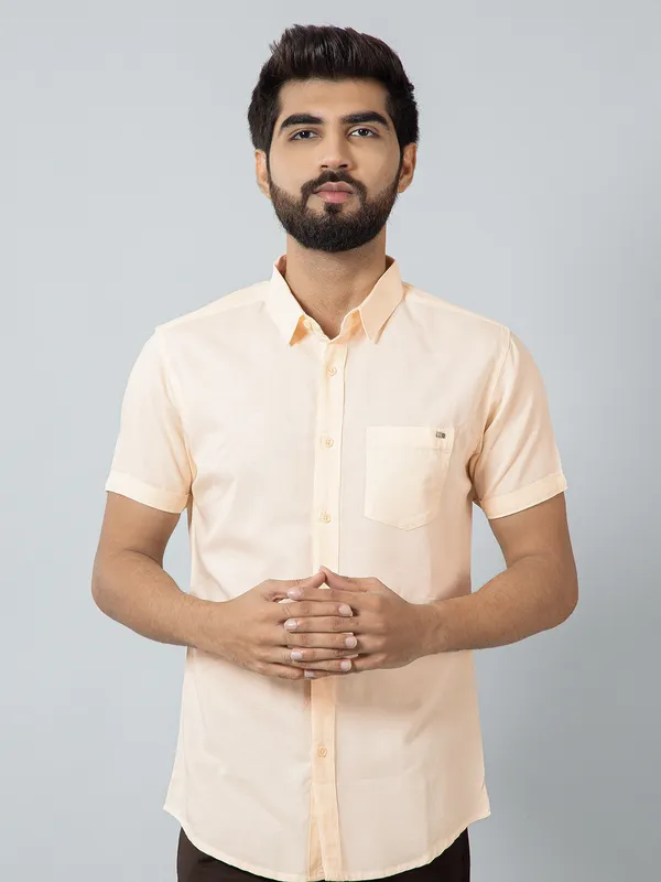 Pioneer solid cream patch pocket shirt