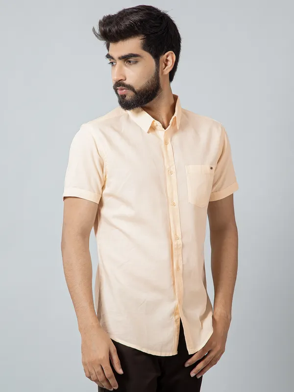 Pioneer solid cream patch pocket shirt