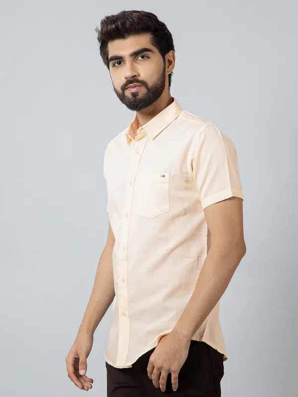 Pioneer solid cream patch pocket shirt