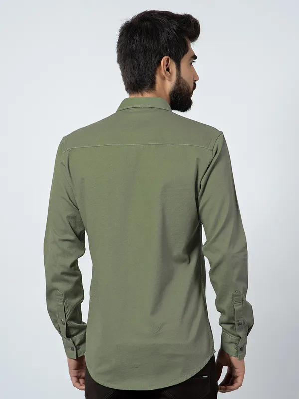 Pioneer solid green cotton casual wear shirt
