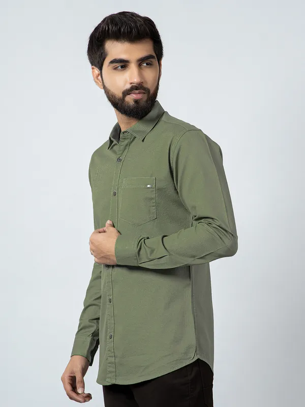 Pioneer solid green cotton casual wear shirt