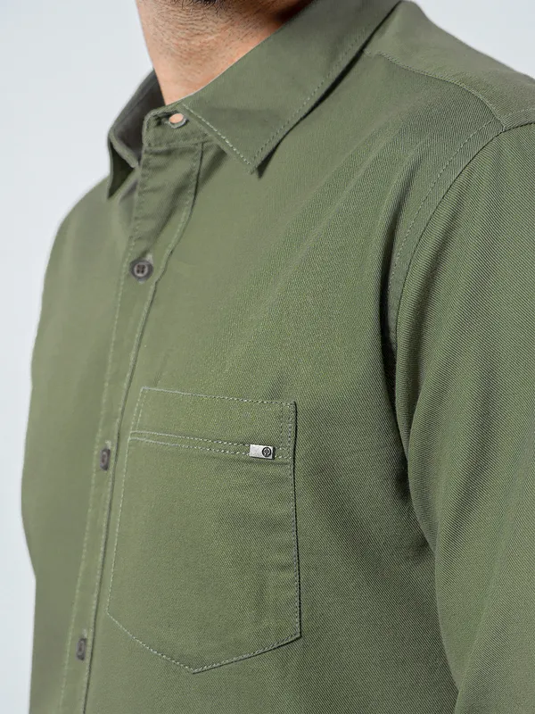 Pioneer solid green cotton casual wear shirt