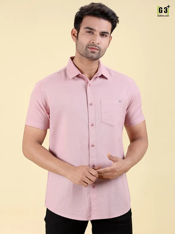 Pioneer solid light pink cotton shirt