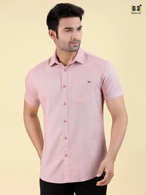 Pioneer solid light pink cotton shirt