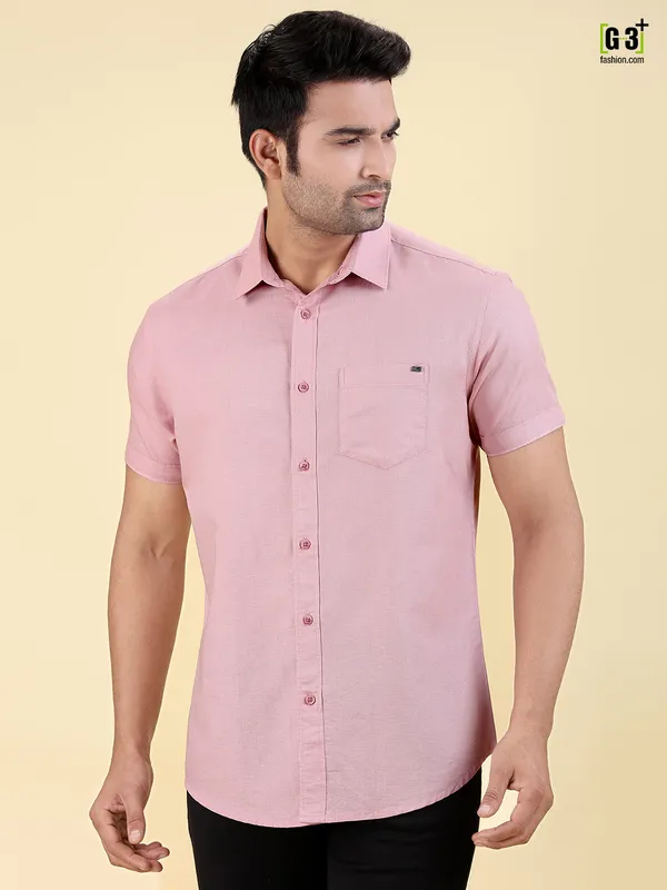 Pioneer solid light pink cotton shirt