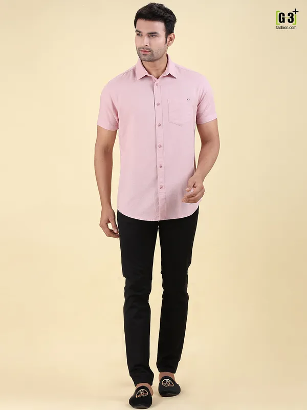 Pioneer solid light pink cotton shirt