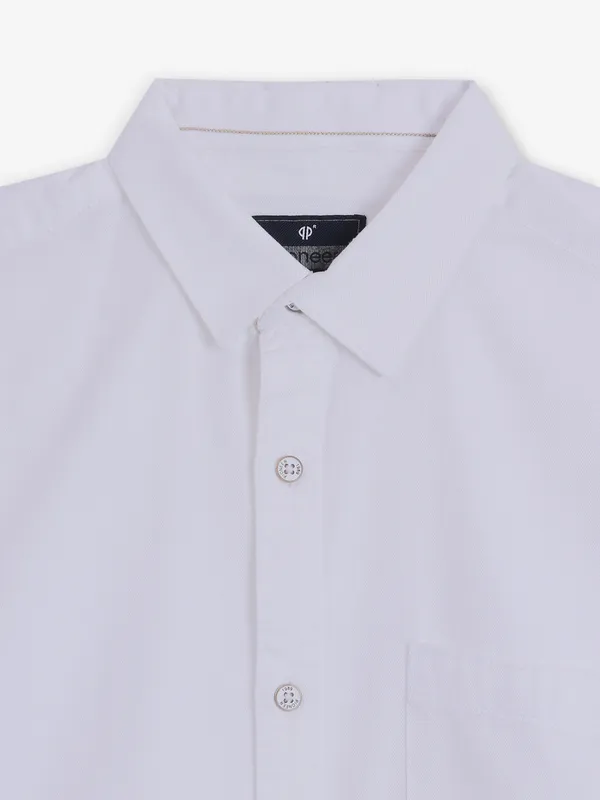 PIONEER white cotton casual plain shirt
