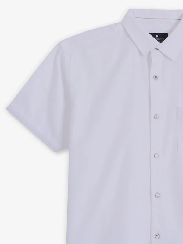 PIONEER white cotton casual plain shirt