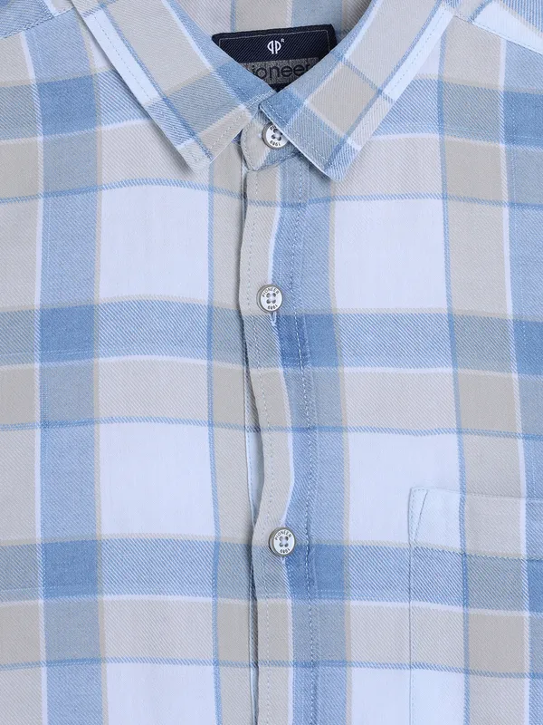 PIONEER white cotton checks shirt