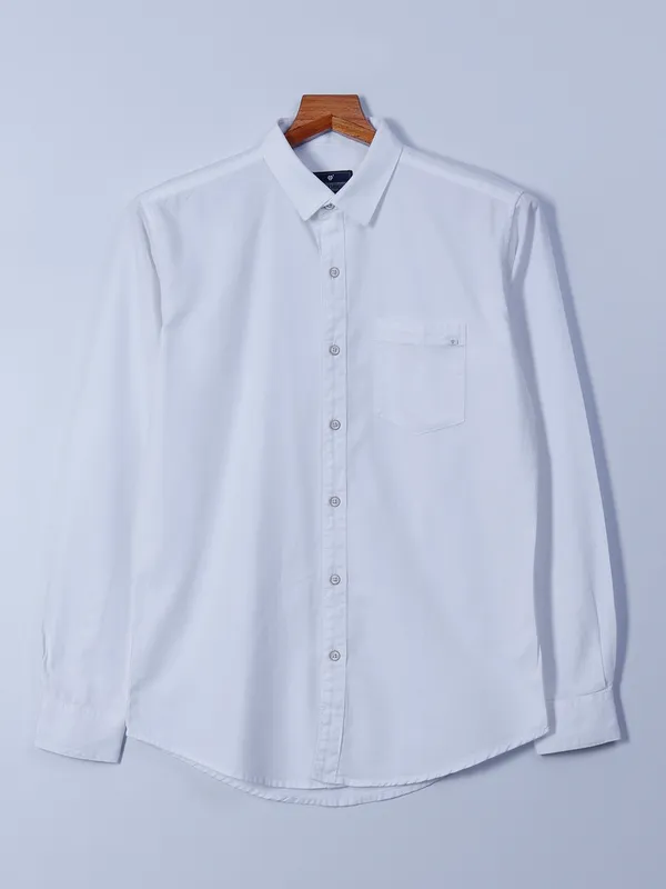 Pioneer white cotton slim collar shirt