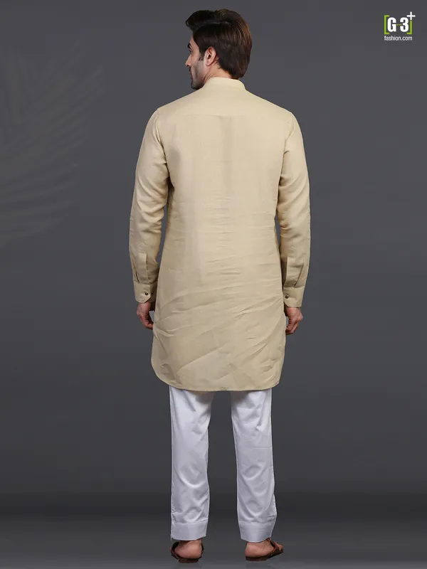 Beige linen full sleeeves kurta suit