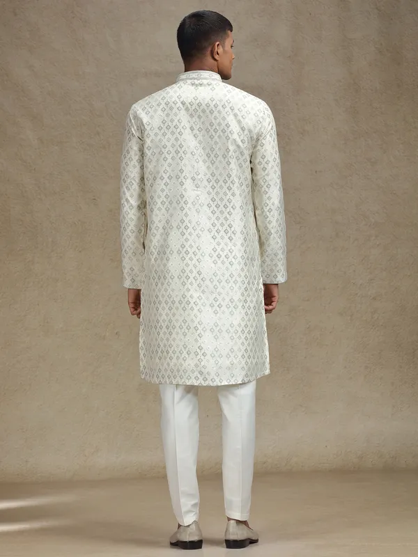 Pista green and cream kurta pajama set in zari