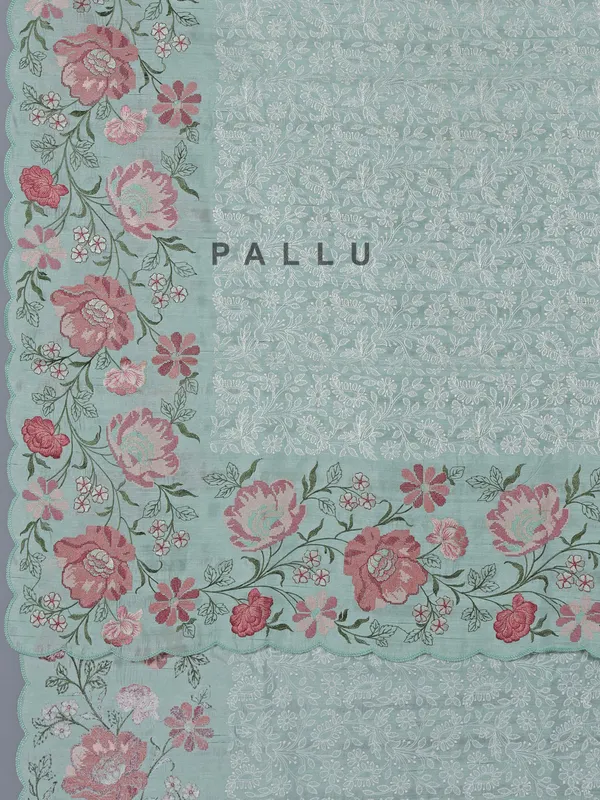 Pista green art silk saree with delicate embroidery charm