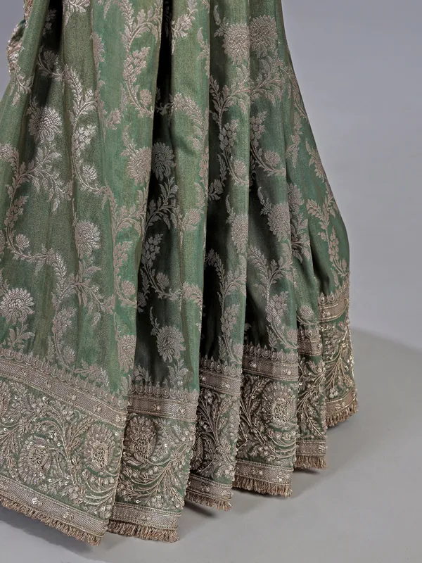 Pista green banarasi silk saree with zari work