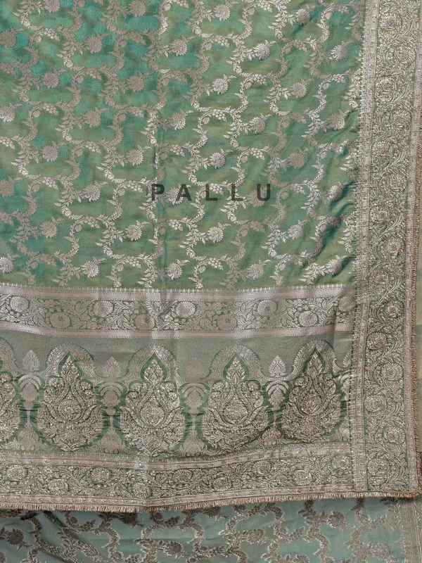 Pista green banarasi silk saree with zari work