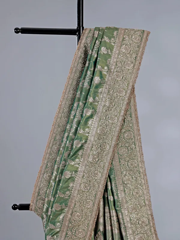 Pista green banarasi silk saree with zari work