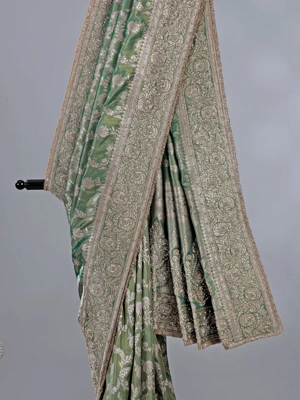 Pista green banarasi silk saree with zari work