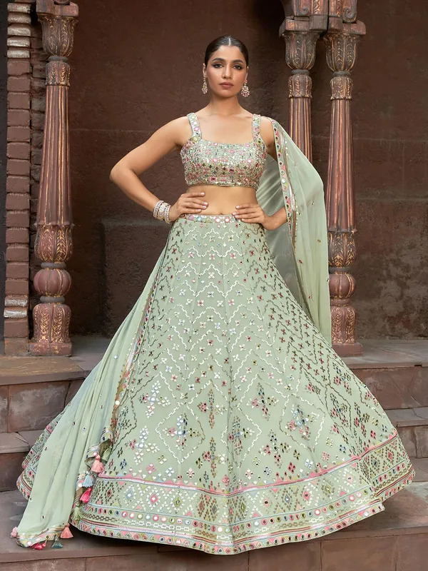Pista green chic lehenga choli in georgette