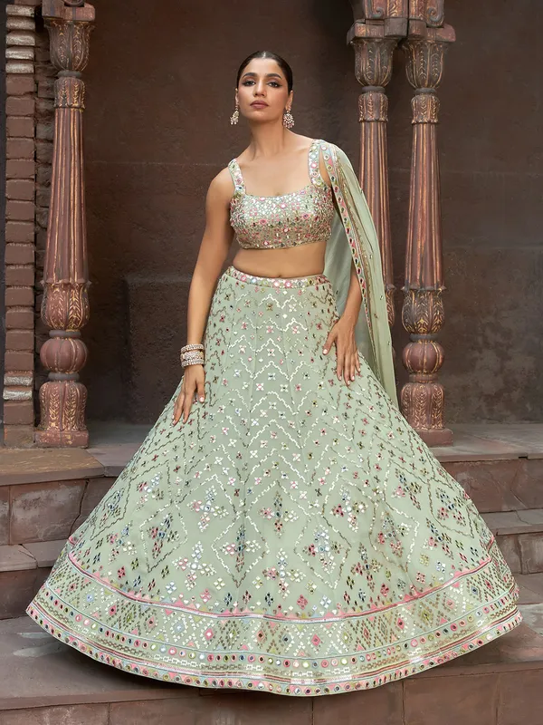 Pista green chic lehenga choli in georgette
